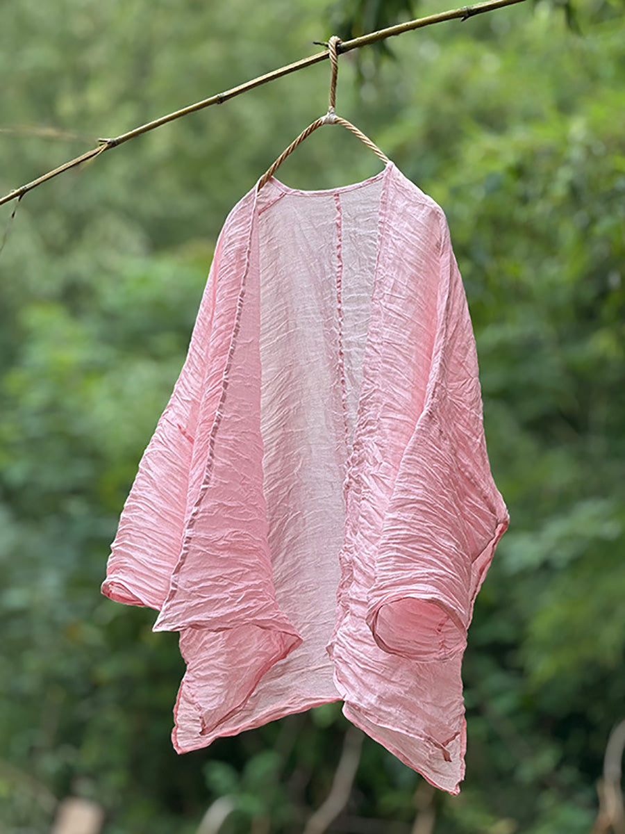 Vintage Ramie Solid Coat Thin Summer Women Shirt