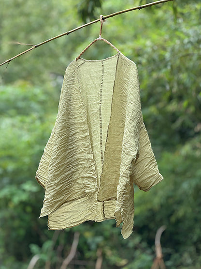 Vintage Ramie Solid Coat Thin Summer Women Shirt