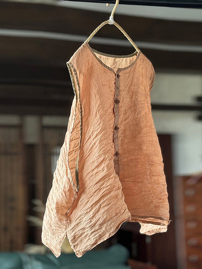 Vest Women Summer Loose Vintage Solid Ramie
