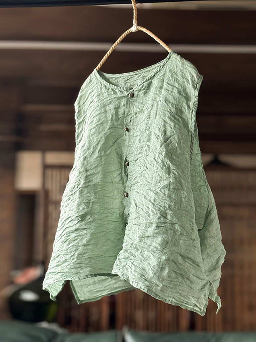 Vest Women Summer Loose Vintage Solid Ramie