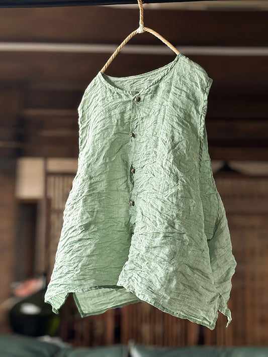 Vest Women Summer Loose Vintage Solid Ramie