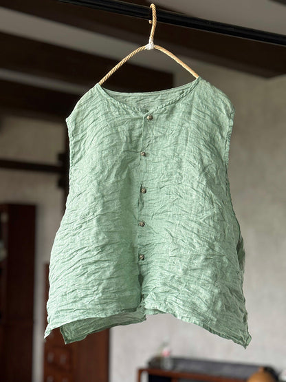 Vest Women Summer Loose Vintage Solid Ramie