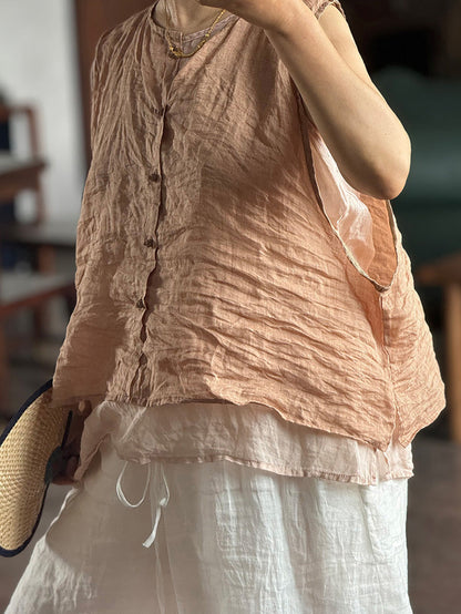 Vest Women Summer Loose Vintage Solid Ramie