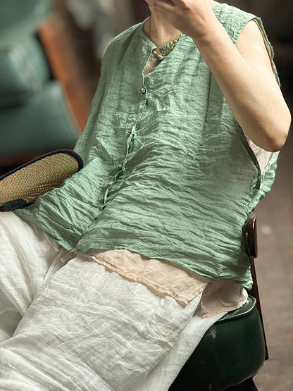 Vest Women Summer Loose Vintage Solid Ramie