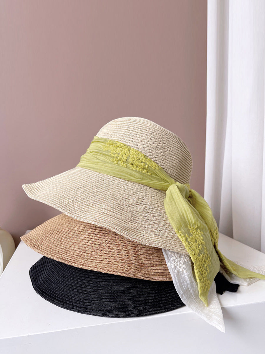 Women Summer Artsy Jacquard Ribbon Sunproof Hat FD030