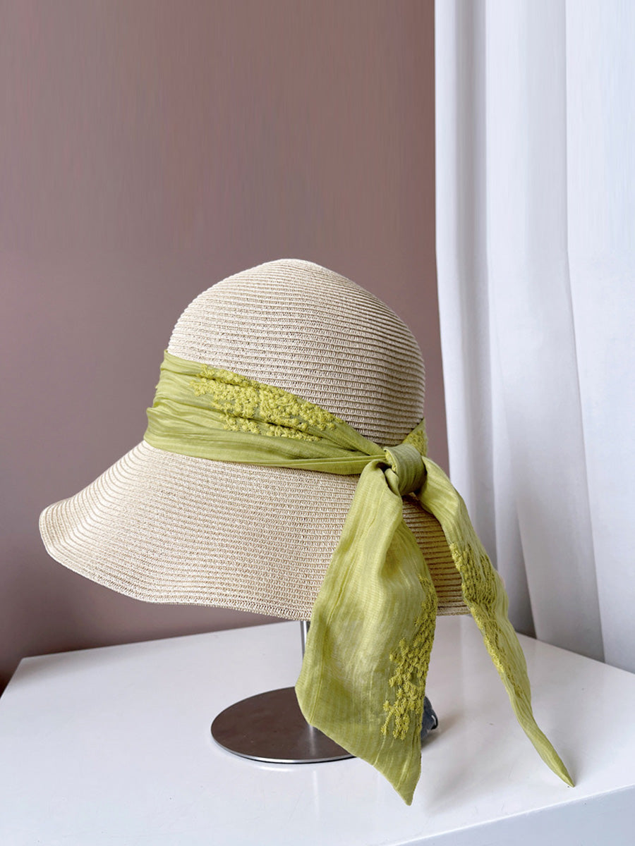 Women Summer Artsy Jacquard Ribbon Sunproof Hat FD030