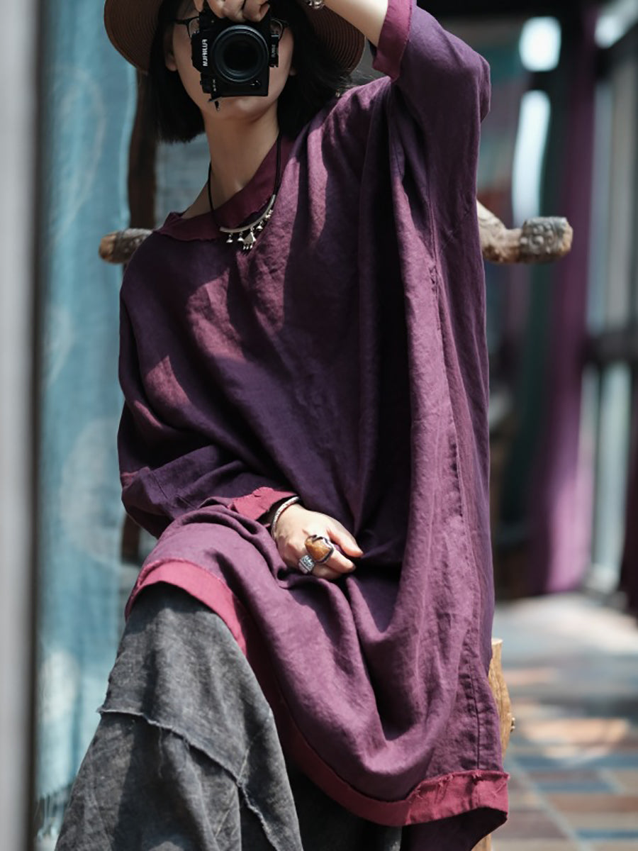 Women Autumn Vintage Colorblock Linen Dress RR012 Gemi Glitz Women Autumn Vintage Colorblock Linen Dress RR012 Gemi Glitz