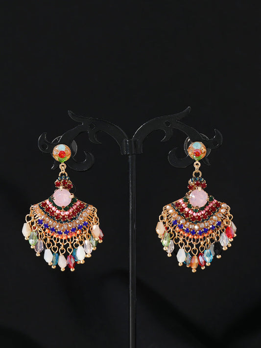 Women Vintage Crystal Tassel Fan Shape Earrings AS1028