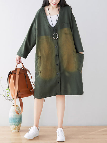 Women Spring Casual Back Spliced Pokcet Loose Coat AT1042