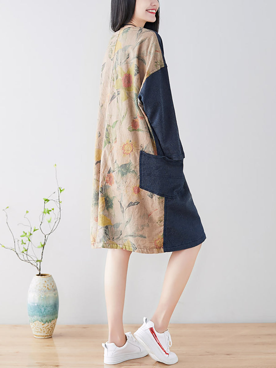 Women Spring Casual Back Spliced Pokcet Loose Coat AT1042