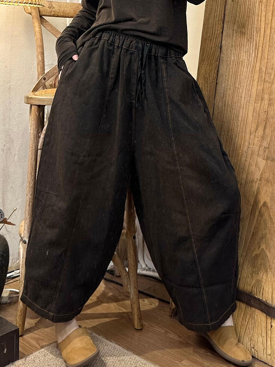 Women Casual Pockets Spliced Washed Denim Harem Pants AI1024