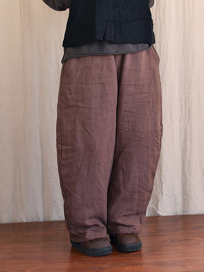 Women Winter Rero Solid Linen Pocket Harem Pants AT1096