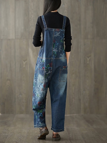 Combinaison ample en denim à fleurs pour femmes AI1057