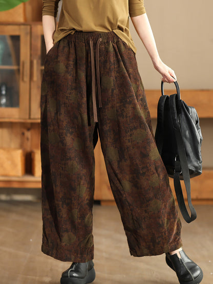 Women Autumn Vintage Flower Strap Corduroy Harem Pants AI1036