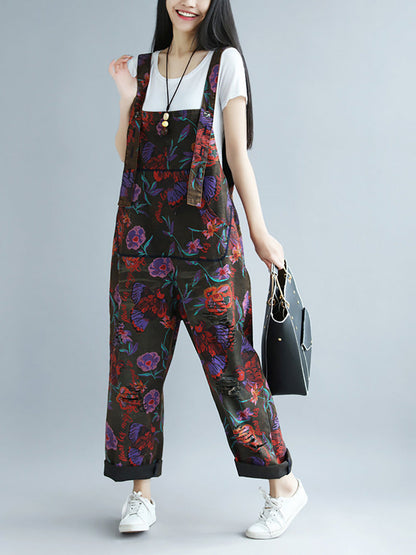 Women Summer Artsy Flower Pocket Loose Jumpsuits AI1009