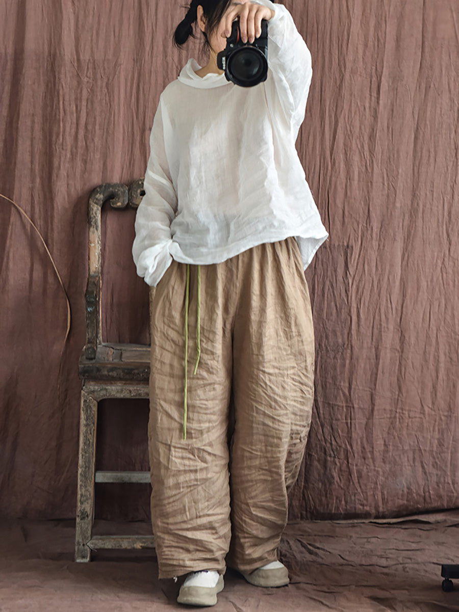 Pantalon bouffant décontracté en lin à bretelles solides pour femmes AI1067 