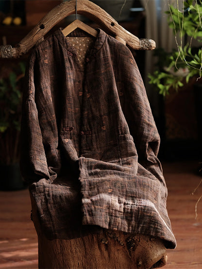 Women Autumn Retro Button Print 100%Cotton Coat AH1054