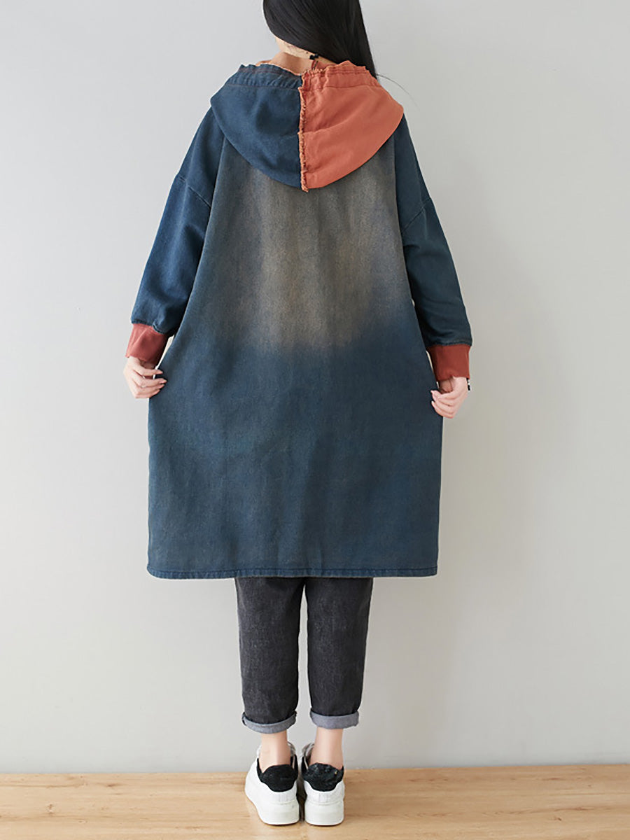 Manteau à capuche en denim à blocs de couleurs pour femmes, automne, AH1031 