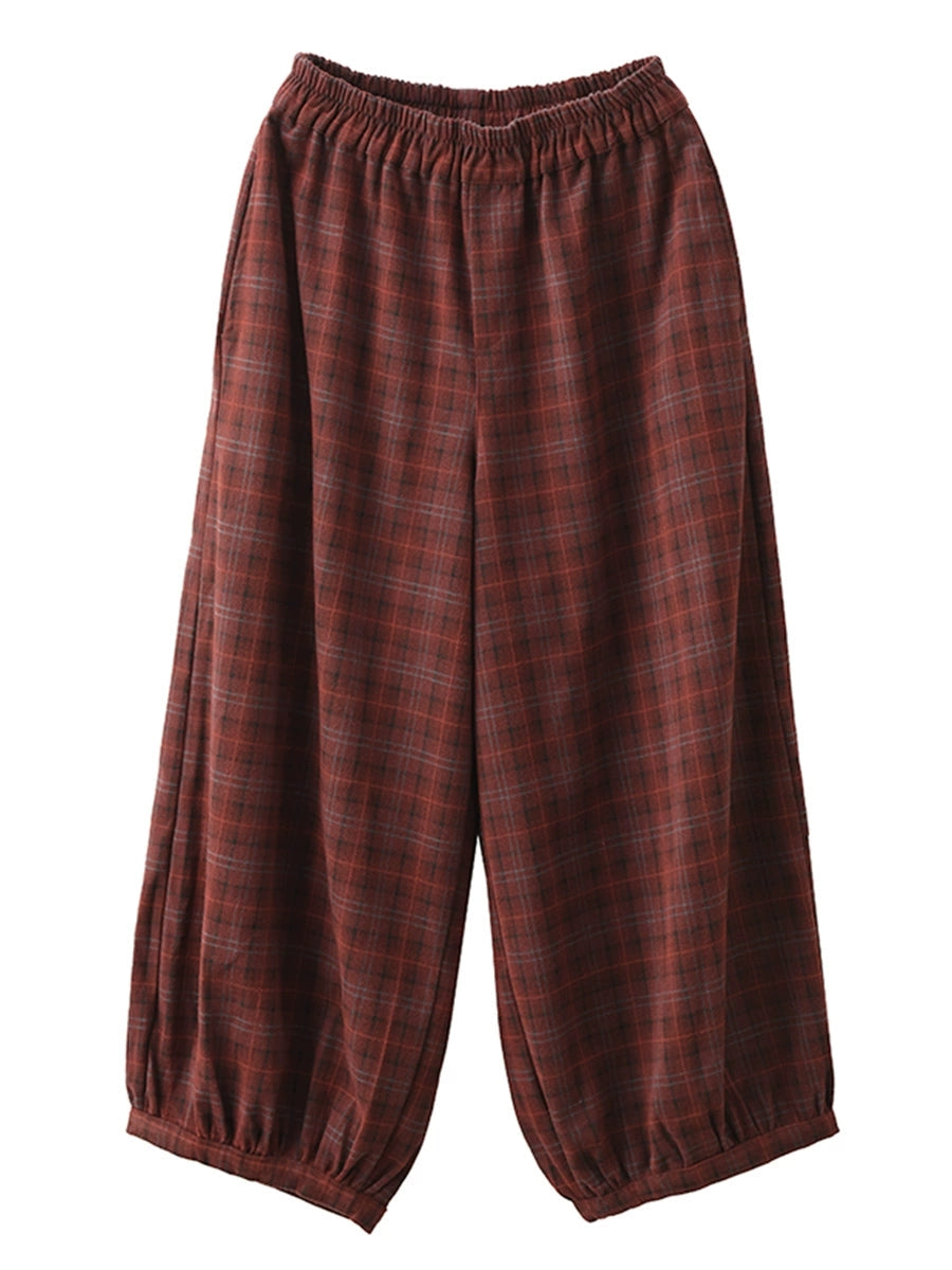 Women Autumn Casual Plaid Warm Harem Pants AH1042