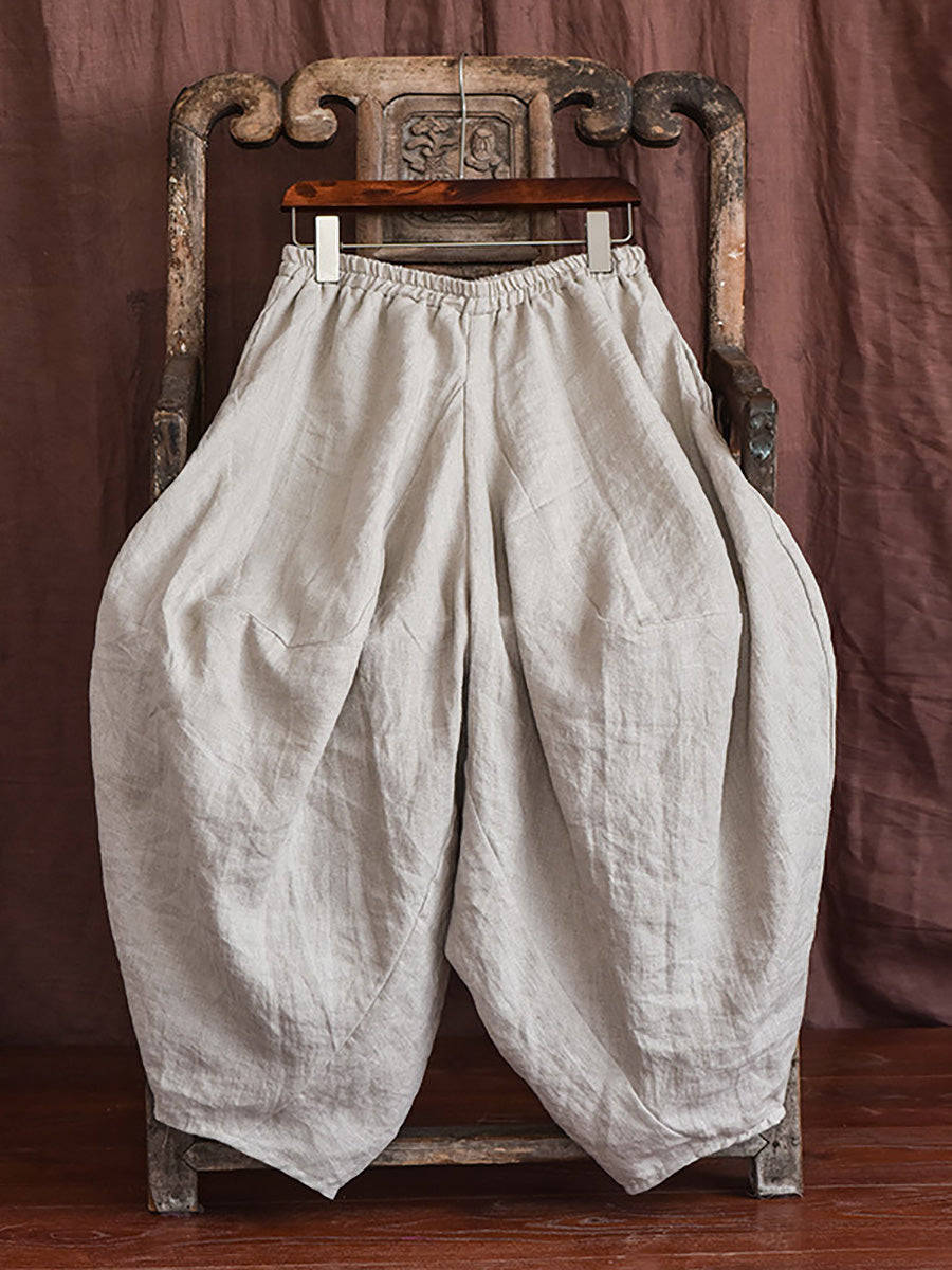 Women Autumn Rero Solid Linen Loos Bloomers AH1052