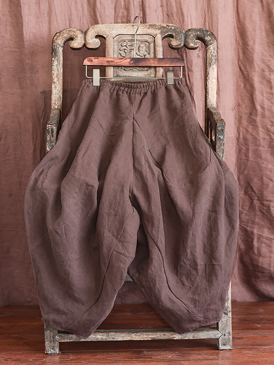 Women Autumn Rero Solid Linen Loos Bloomers AH1052