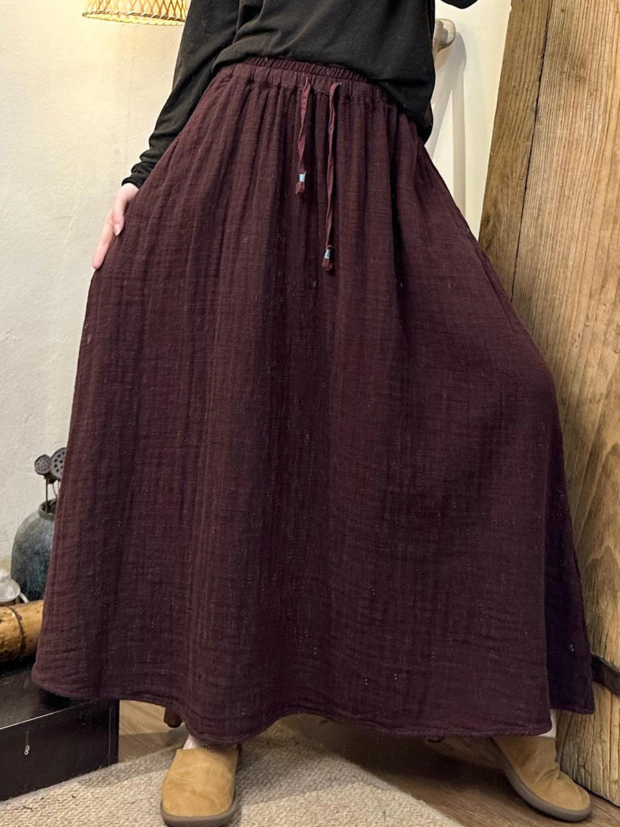 Women Autumn Vintage Solid Loose Linen Skirt AK1021