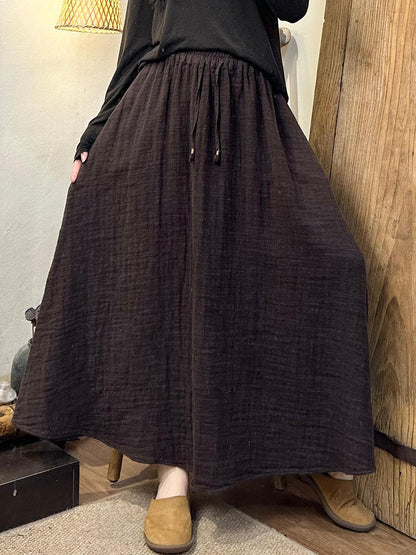 Women Autumn Vintage Solid Loose Linen Skirt AK1021