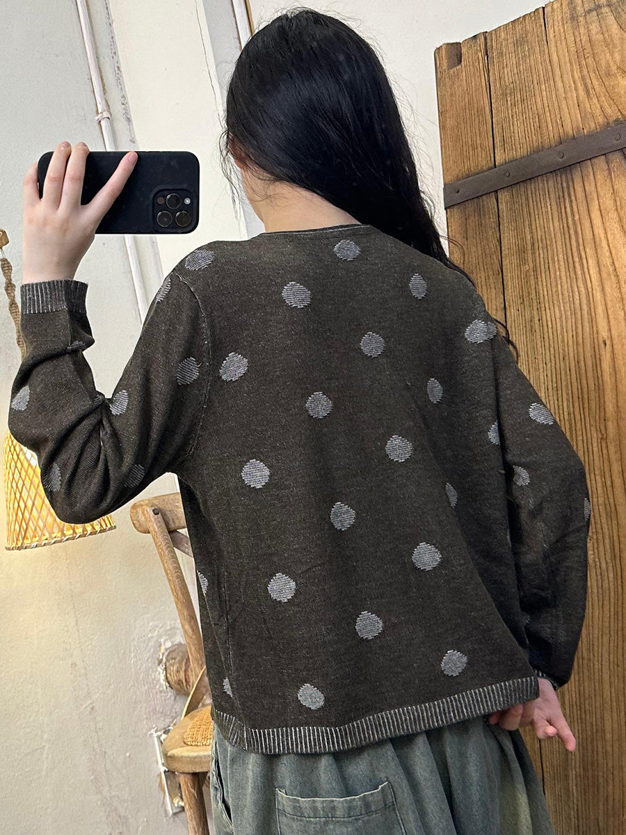 Women Autumn Casual Wool Dot Knit Blouse AK1033