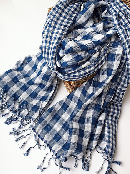 Women 100%Cotton Plaid Tassel Shawl Scarf AK1036