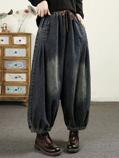 Women Autumn Vintage Denim Loose Harem Pants AK1043