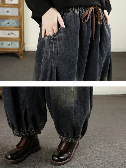 Women Autumn Vintage Denim Loose Harem Pants AK1043