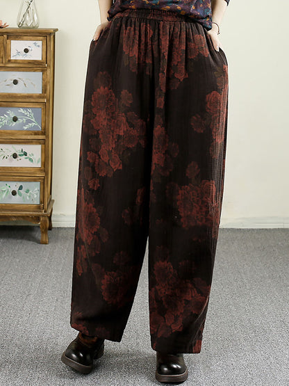 Women Autumn Vintage Flower Cotton Harem Pants AX1024