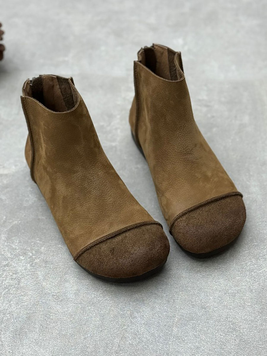 Bottes en cuir épissées à fermeture éclair vintage pour femmes, automne AX1049