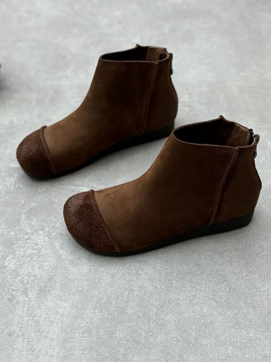 Bottes en cuir épissées à fermeture éclair vintage pour femmes, automne AX1049