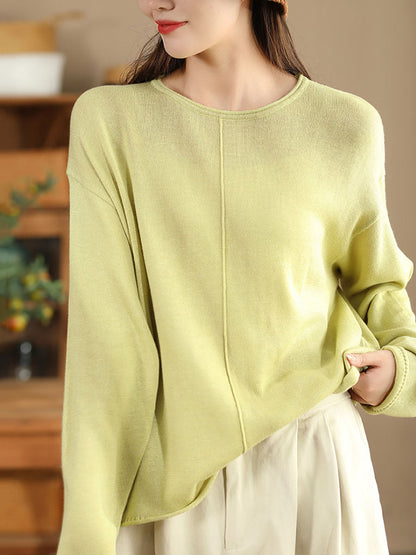 Women Solid Casual O-Neck Knit Loose Silk Blouse WG033