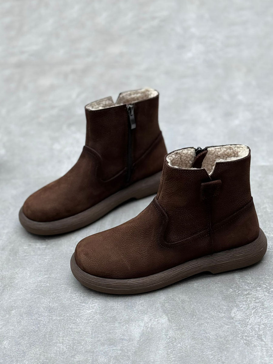 Women Winter Casual Genuine Leather Fleece-lined Warm Boots AV1042