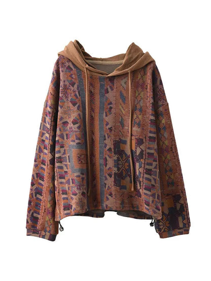 Women Casual Autumn Flower Hooded Cotton Sweatshirt WG021