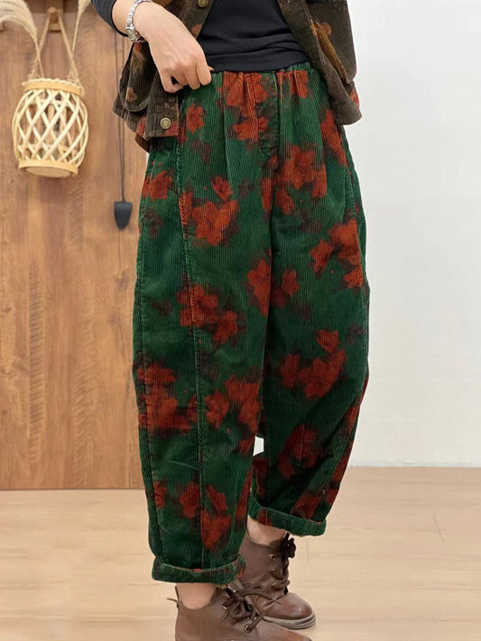 Women Autumn Retro Corduroy Flower Harem Pants AV1054