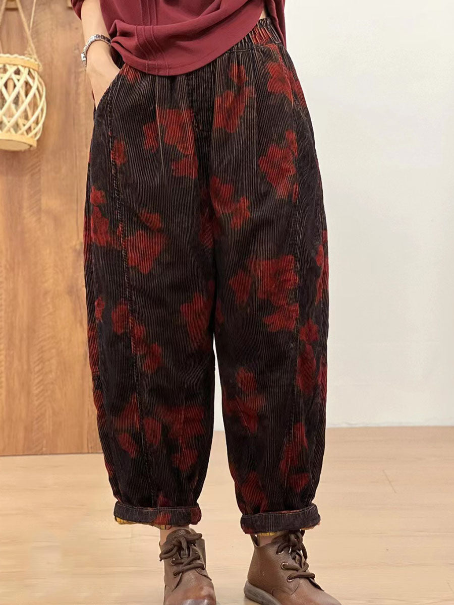 Women Autumn Retro Corduroy Flower Harem Pants AV1054