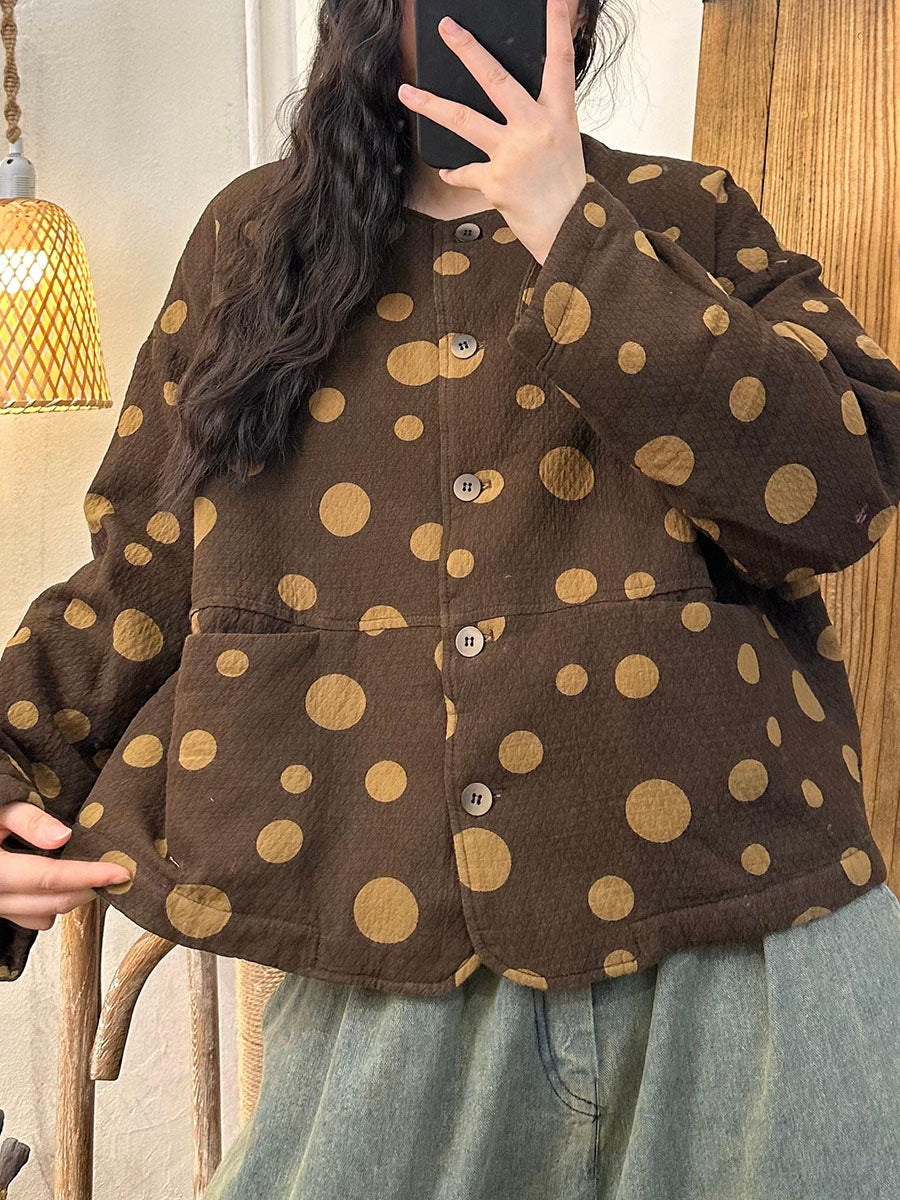 Women Autumn Artsy Irregular Dot Cotton Linen Coat BA1002