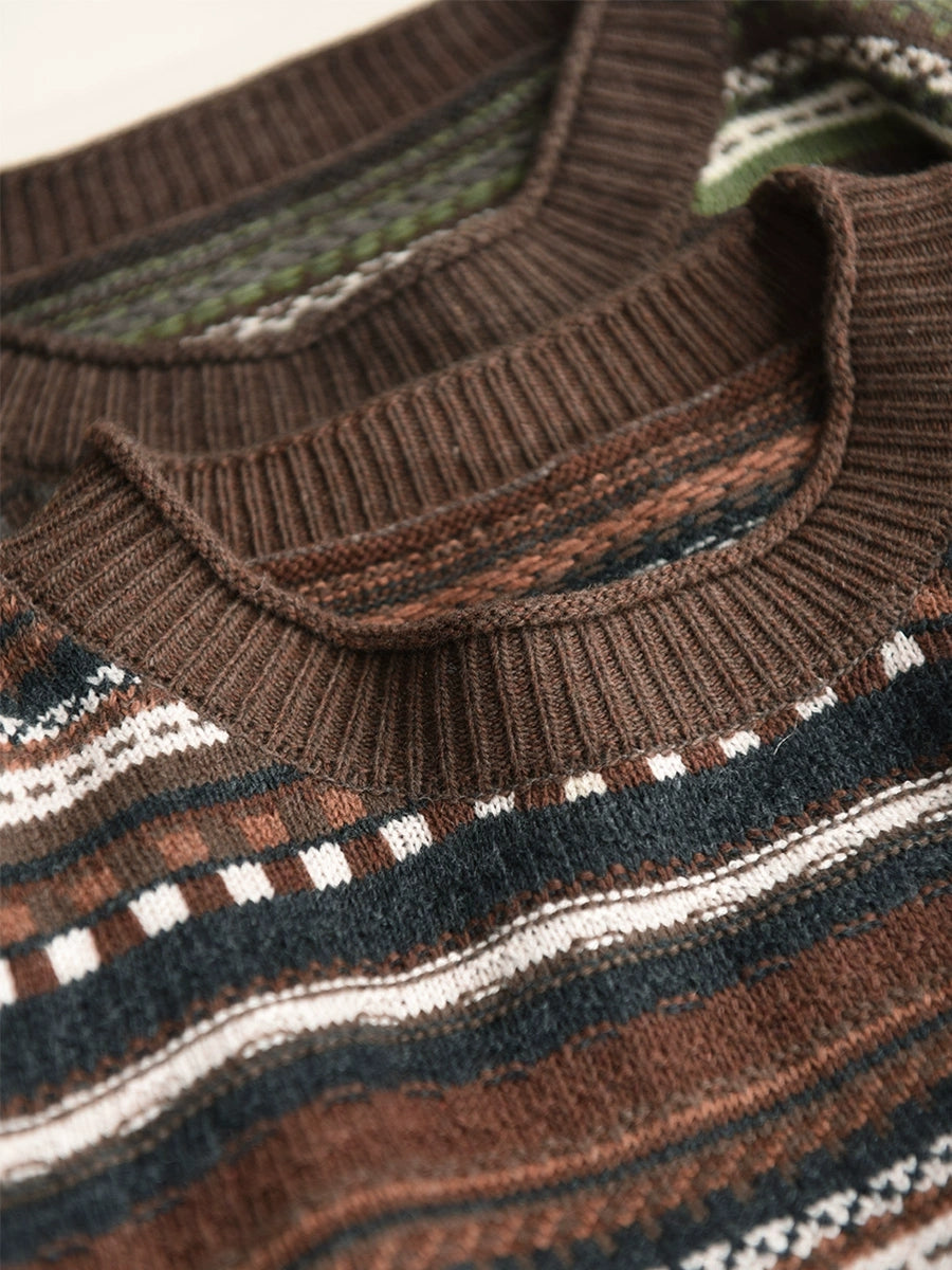 Lässiger Herbst-Pullover mit Jacquardmuster und Rundhalsausschnitt für Damen BA1014 