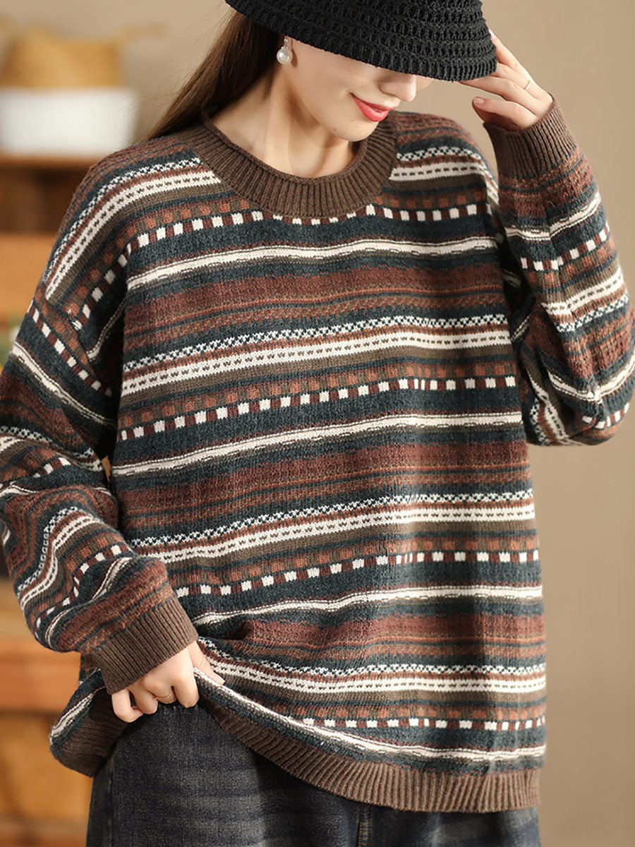 Lässiger Herbst-Pullover mit Jacquardmuster und Rundhalsausschnitt für Damen BA1014 