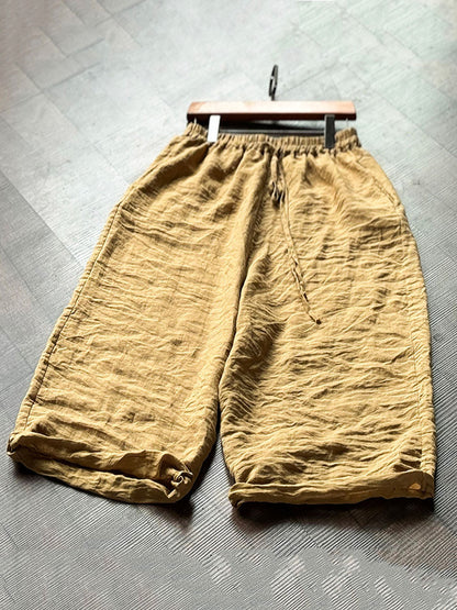 Ramie Solid Wide-leg Women Pants Loose Vintage Autumn