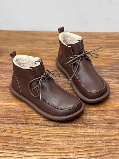 Women Winter Retro Soft Genuine Leather Flat Boots QU015