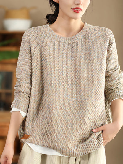 Women Vintage Autumn Solid O-Neck Loose Knit Sweater WG004