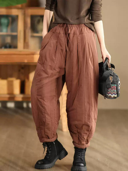 Women Winter Casual Solid Spliced Padded Harem Pants QN019