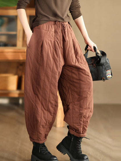 Women Winter Casual Solid Spliced Padded Harem Pants QN019