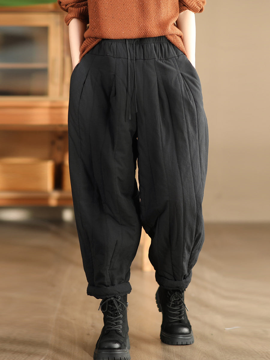 Women Winter Casual Solid Spliced Padded Harem Pants QN019