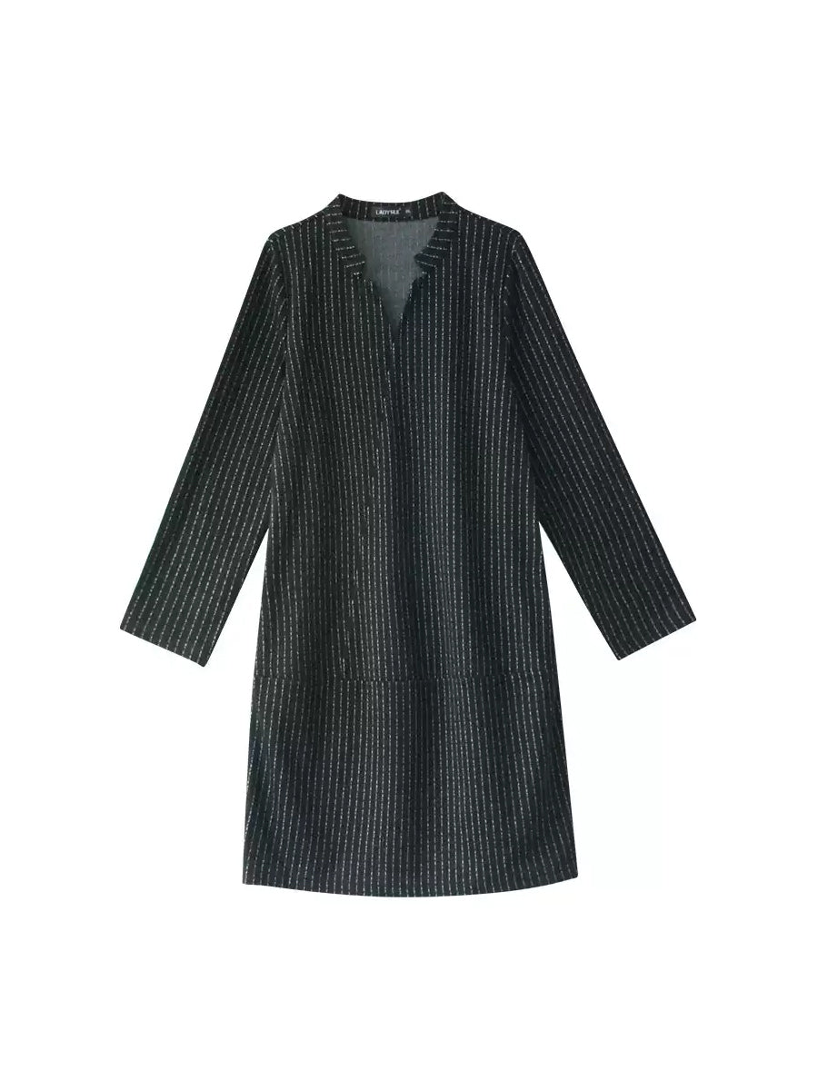 Robe courte décontractée à rayures et col en V pour femme, automne, QM032