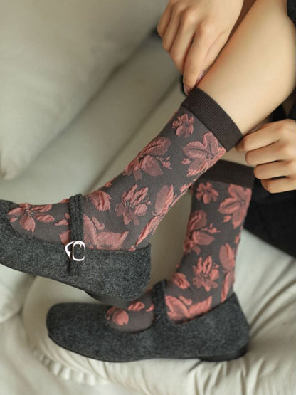 4 Pairs Women Darkness Jacquard Socks QM001